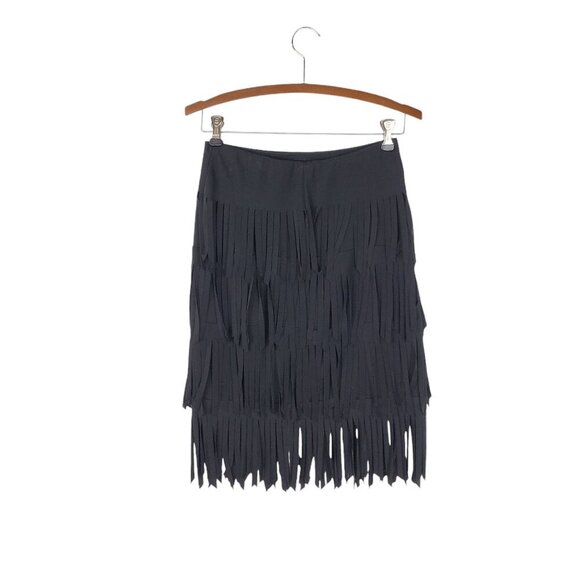 Cache Tiered Fringe Skirt Vintage Black Pull On Knee Length Flapper Art Size 2 - Picture 2 of 5